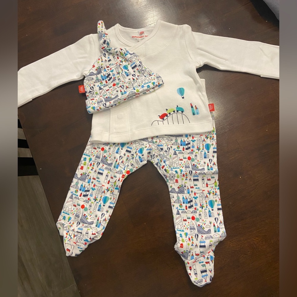 Magnetic Me White Top with Multi-Color Printed Pants and NO HAT